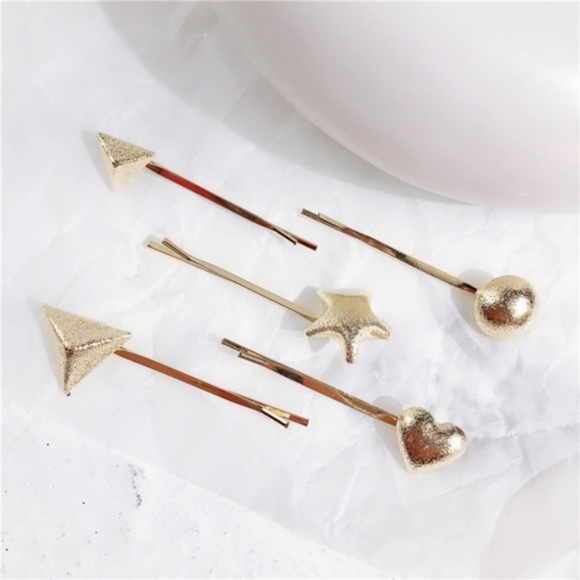 Holiday Gold Hair Clips Geometric Star Hearts Gold Shimmer Hair Clips Set of 5! - Picture 6 of 7